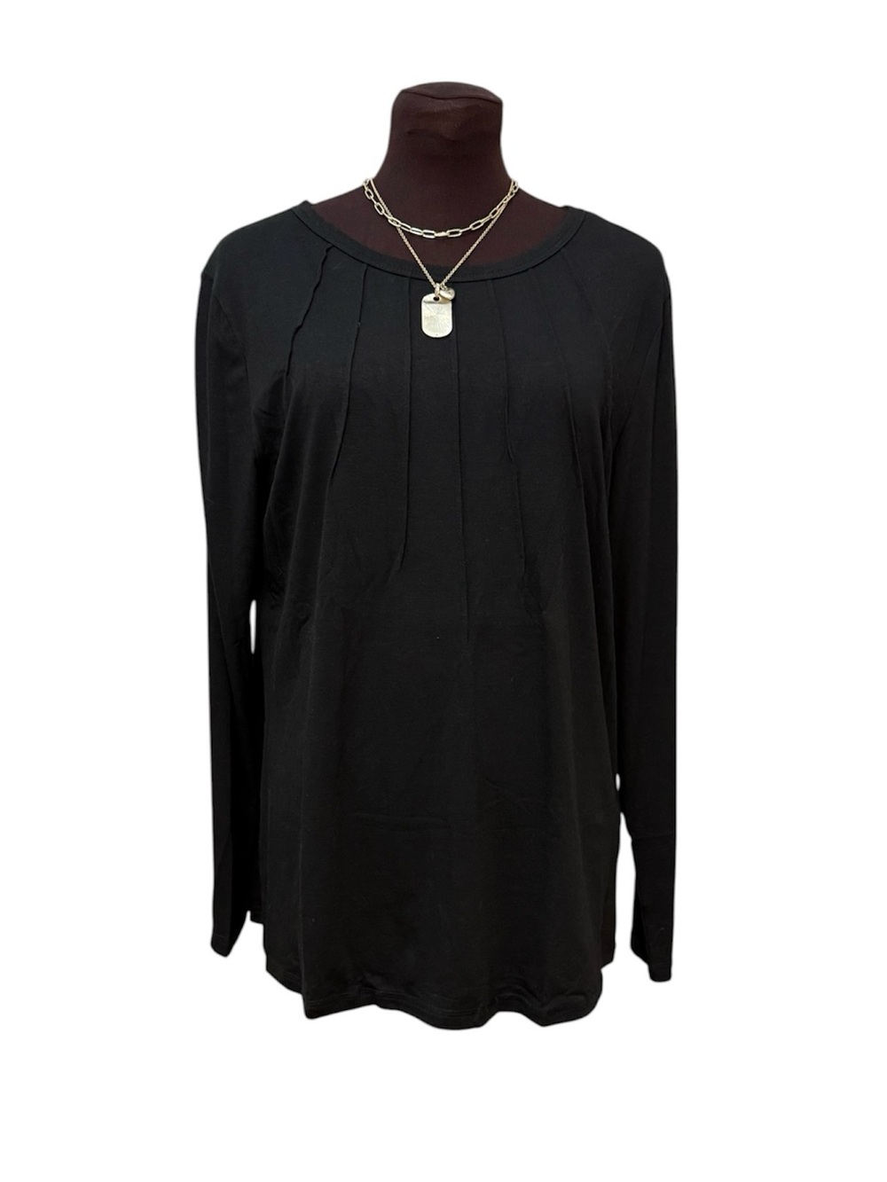 Black Long Sleeve Casual Top Pleating Detail on Front Size XL